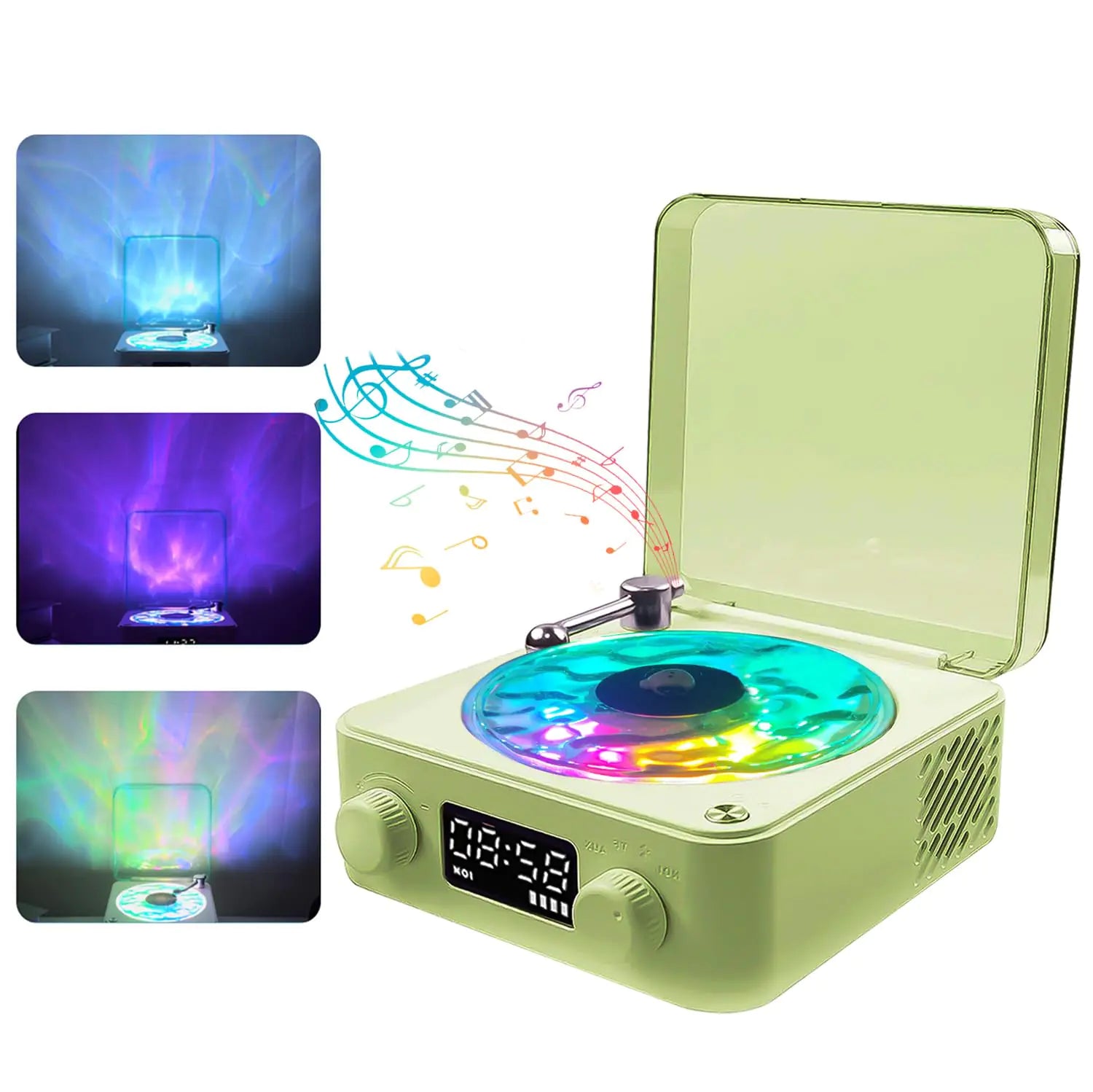 Waves Vinyl Bluetooth Speaker with Three Ambient Lights Aqua Vinyl Speaker The Waves Vinyl Player with Adjustable Light and Time for Bedroom Office Party 360° Surround Sound