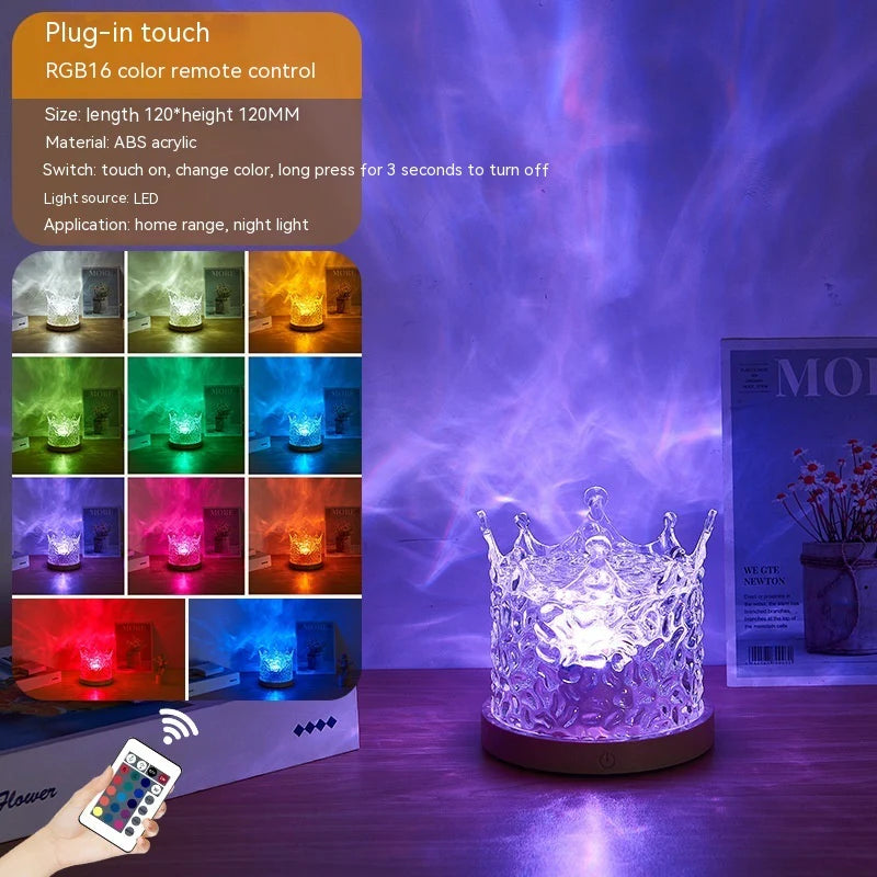 LED Wasserwellen Nachtlicht – Kristall Tischlampe mit 16 Farben & Fernbedienung