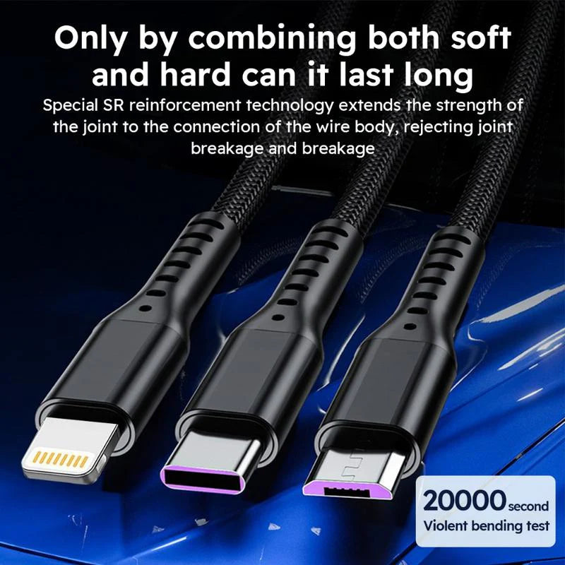2er Pack 3-in-1 USB Schnellladekabel – 66W, 1,2 m, MFi-zertifiziert
