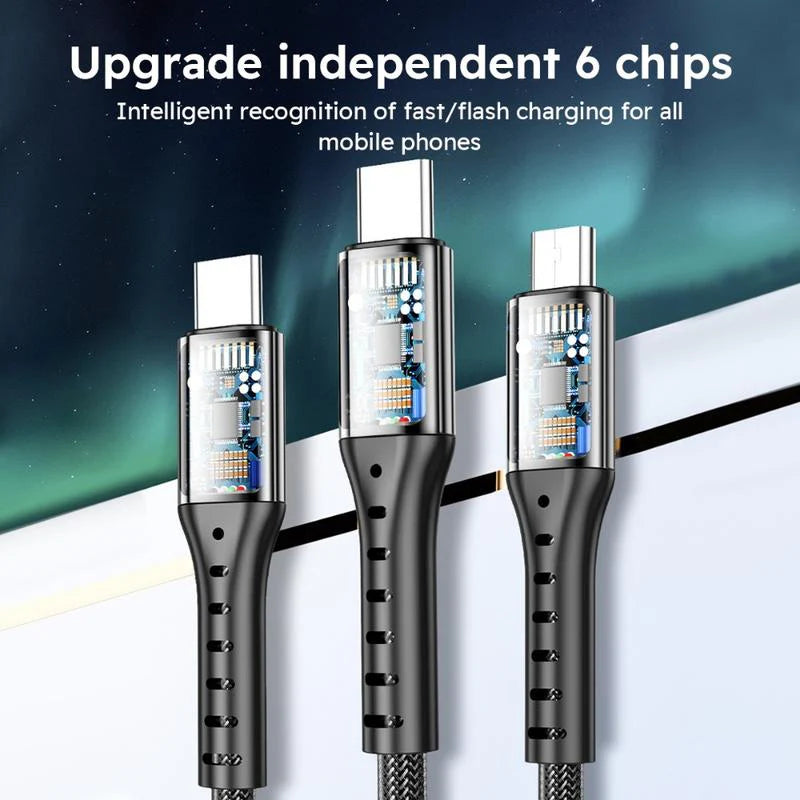 2er Pack 3-in-1 USB Schnellladekabel – 66W, 1,2 m, MFi-zertifiziert