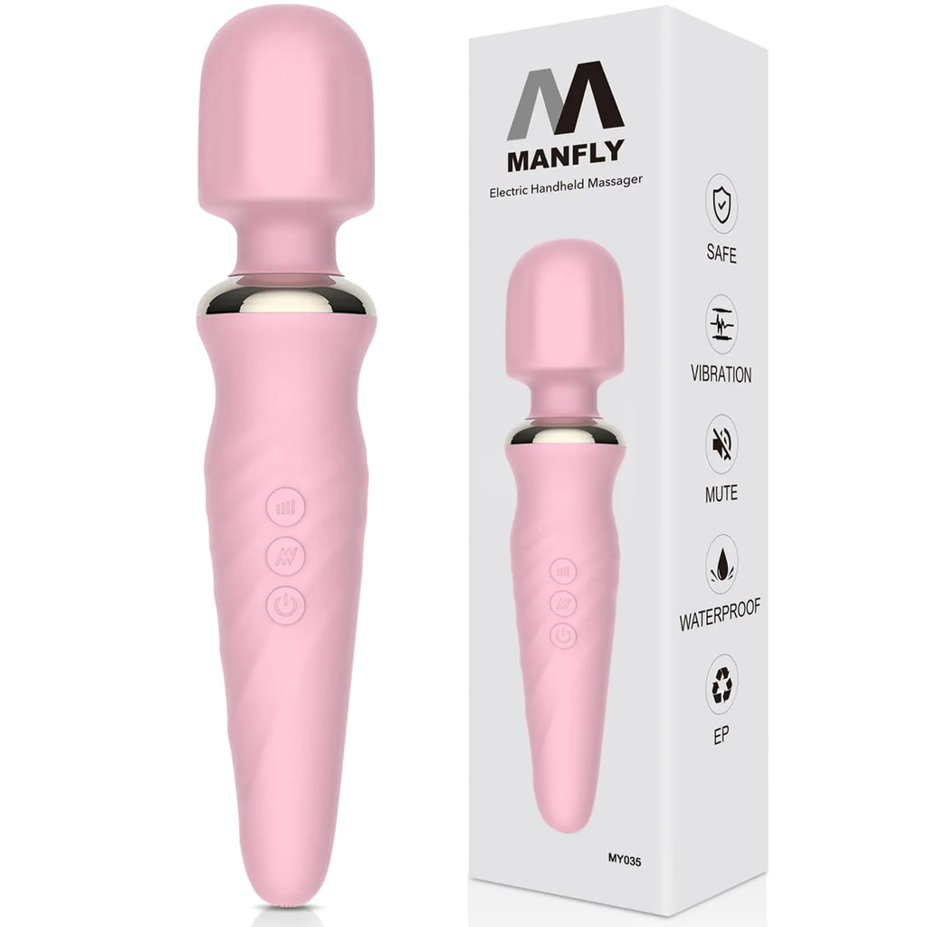 MANFLY Portable Electric Travel Massager Handheld Rechargeable Neck and Shoulder Muscle Home Massage Tool (Pink)