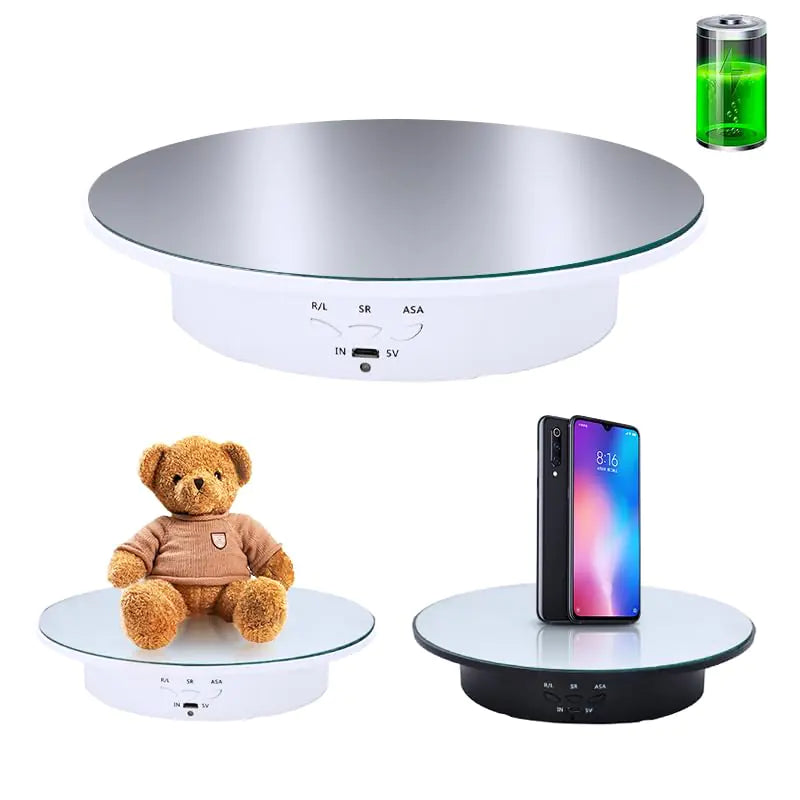 JAYEGT Motorized Rotating Display Stand 7.87inch /17.6lbs Load 360 Degree Electric Rotating Turntable for Photography Products Jewelry Cake3D Model Mirror Cover (White)