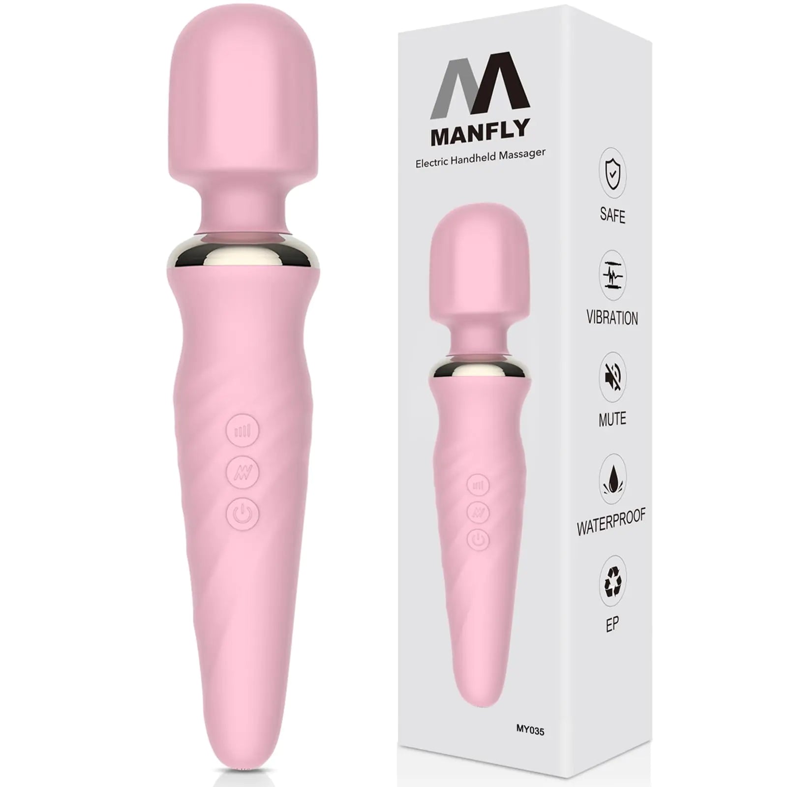 MANFLY Portable Electric Travel Massager Handheld Rechargeable Neck and Shoulder Muscle Home Massage Tool (Pink)
