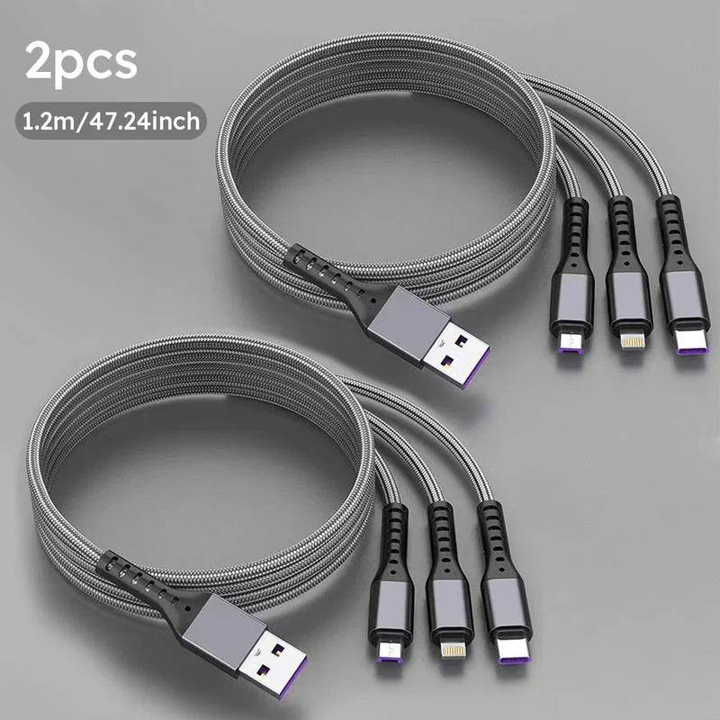 2er Pack 3-in-1 USB Schnellladekabel – 66W, 1,2 m, MFi-zertifiziert