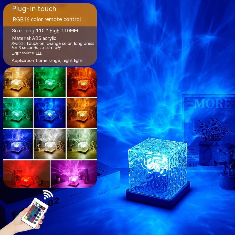 LED Wasserwellen Nachtlicht – Kristall Tischlampe mit 16 Farben & Fernbedienung