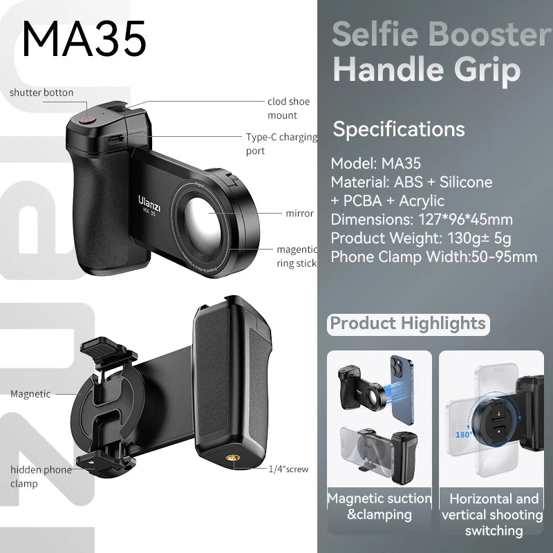 Magnetischer Smartphone-Griff mit Bluetooth-Auslöser und Selfie-Stabilisator