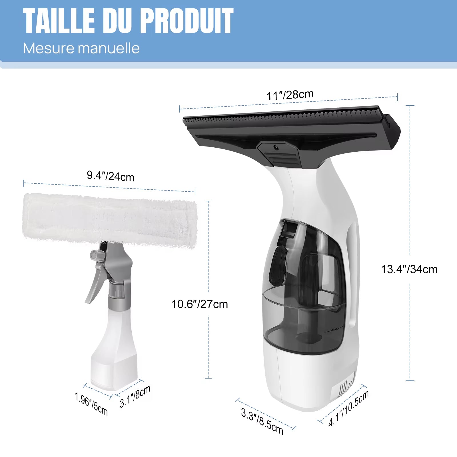 Wiederaufladbarer Kabelloser Fensterreiniger mit 150 ml Tank und 300 ml Sprühflasche