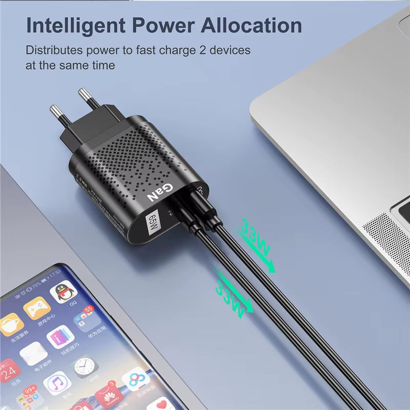 65W GaN Schnellladegerät mit USB-C & USB-A
