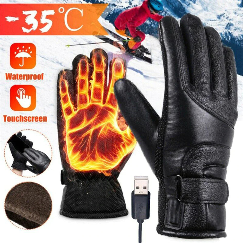 Thermal USB Heated Ski Gloves Winter Warming Hand Warmers Windproof
