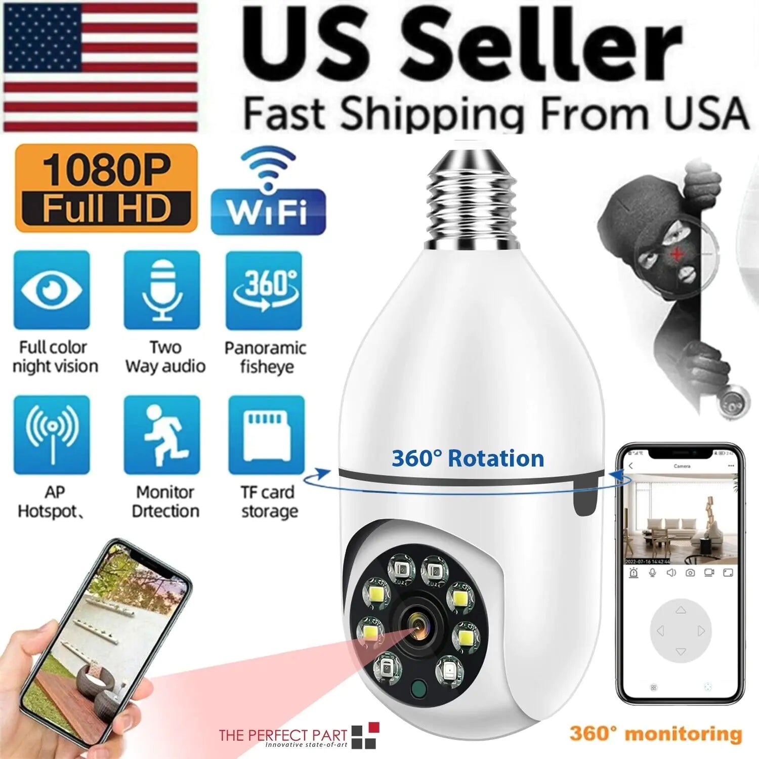E27 1080P Wi-Fi Bulb Camera with IR Night Vision